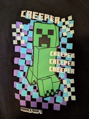 Minecraft Creeper Graphic Tee - Black with Green, Blue, Purple